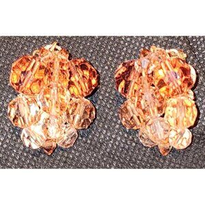 Vintage Rhinestone Beaded Clip-On Earrings Ombre Amber